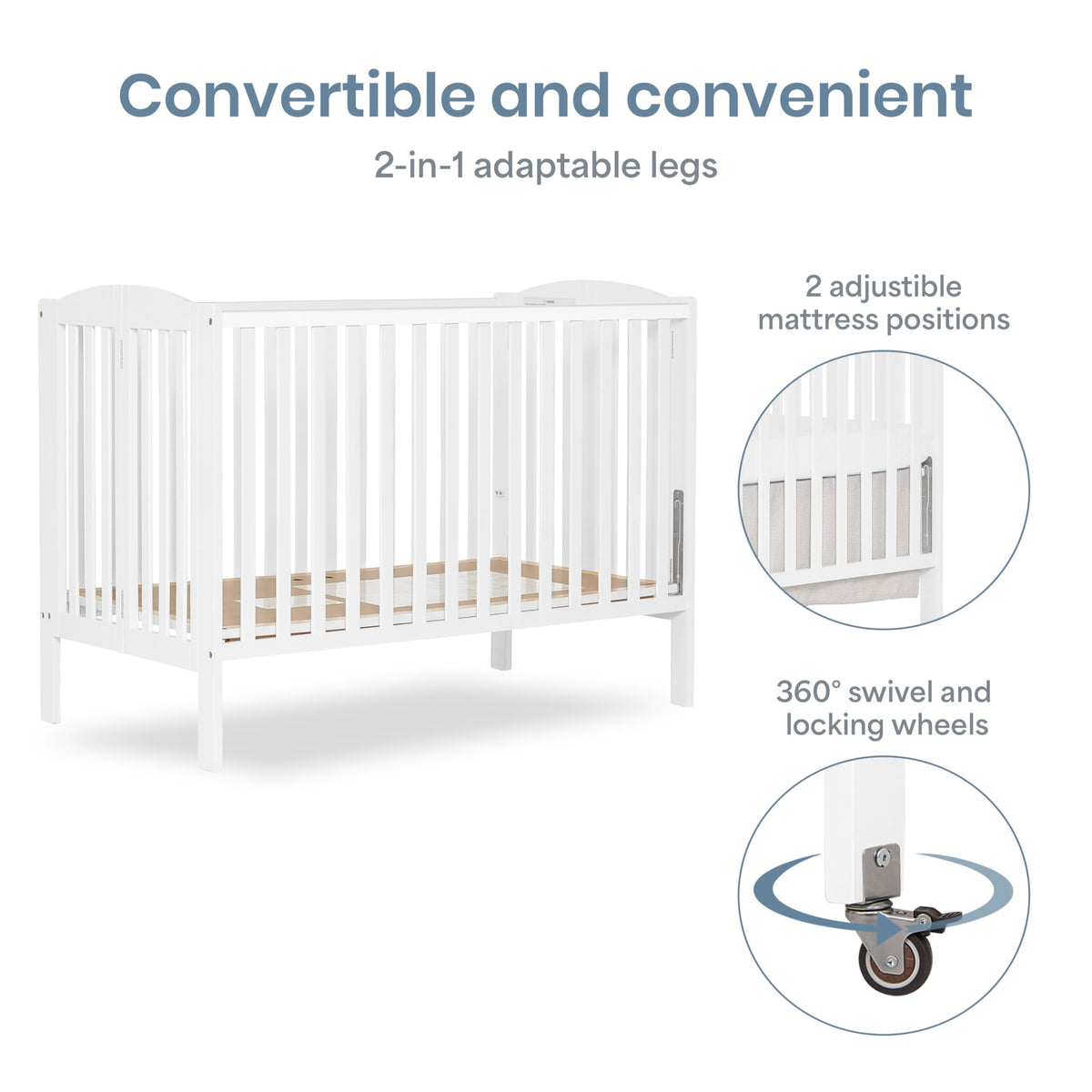Full Size 2-in-1 Folding Baby Crib White Y612