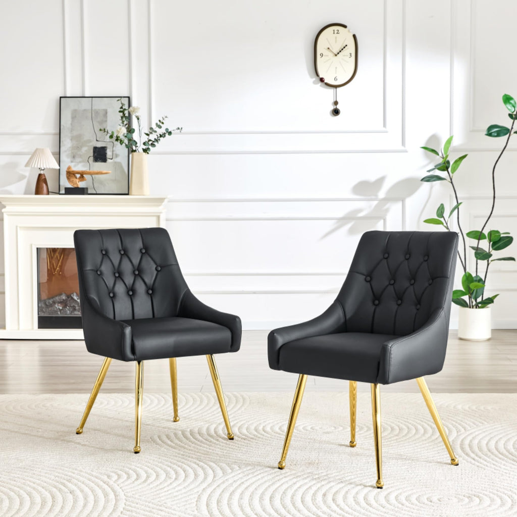 Black Leather Upholstered Dining Chair Set of 2 F67298