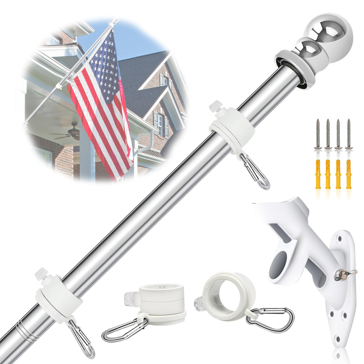 5FT Stainless Steel Wall Mounted Flag Pole Kit D50901