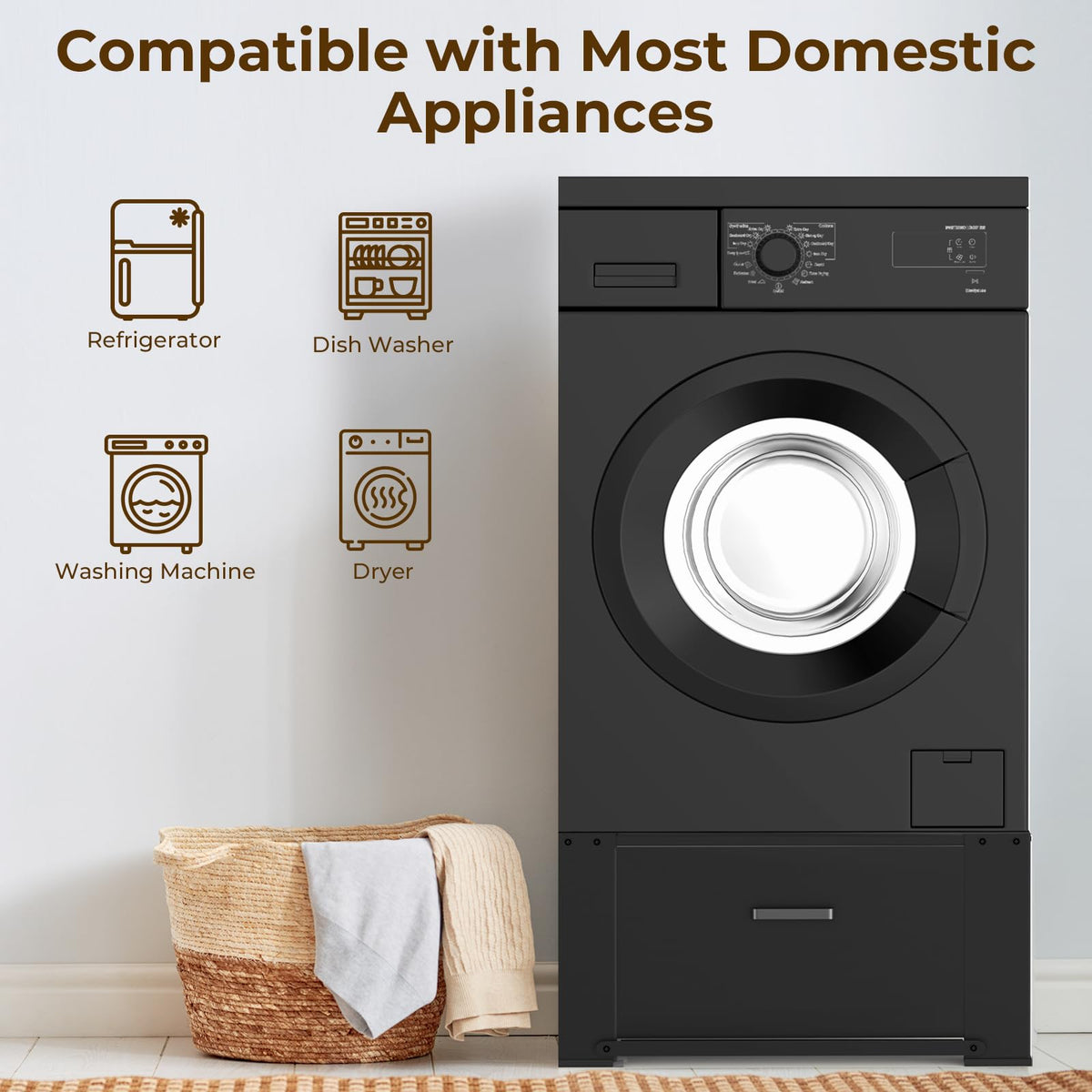 Black Washer and Dryer Pedestal with Drawer V524221