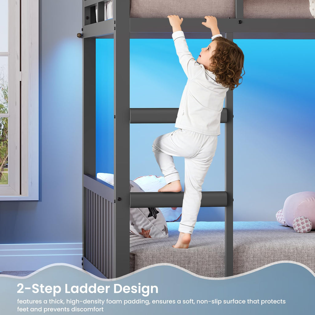 Twin Over Twin Bunk Bed with 3 Storage Drawers and Stairs H952770