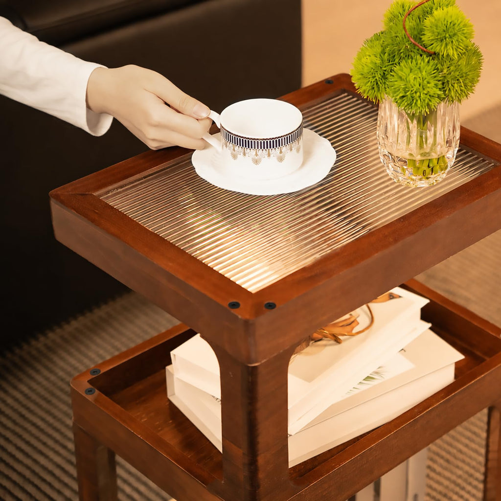 Solid Wood 3 Tier Brown Side Table I853