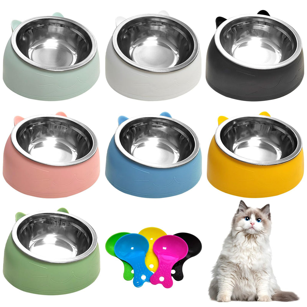 7 Pcs Stainless Steel Raised Cat Food Bowl D5911