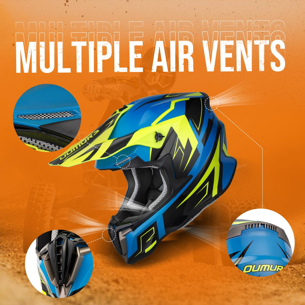 Adult ATV Dirt Bike Helmet with Goggles Gloves & Mask Adjustable Sun Visor L8208
