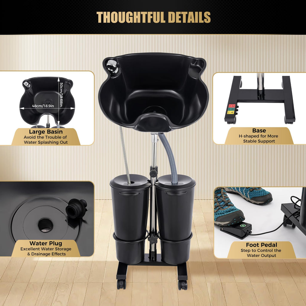 Portable Shampoo Bowl Hair Washing Sink with Electric Pump and 2 Water Tanks O3980