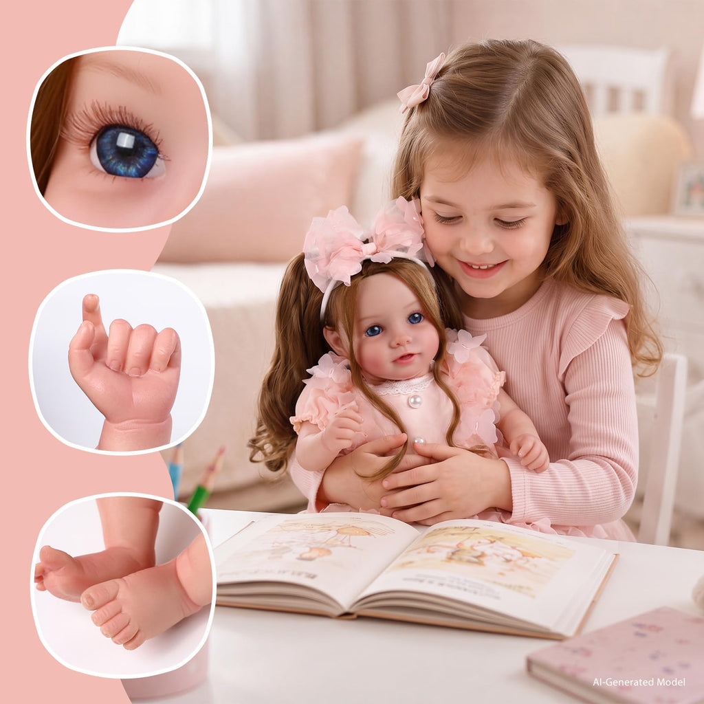 20 Inch Reborn Baby Dolls with Brown Hair A296