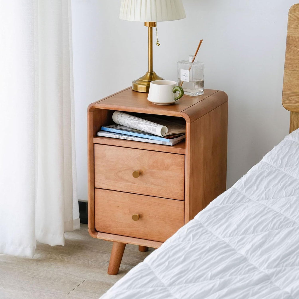 Solid Wood 2 Drawer Narrow Nightstand D585