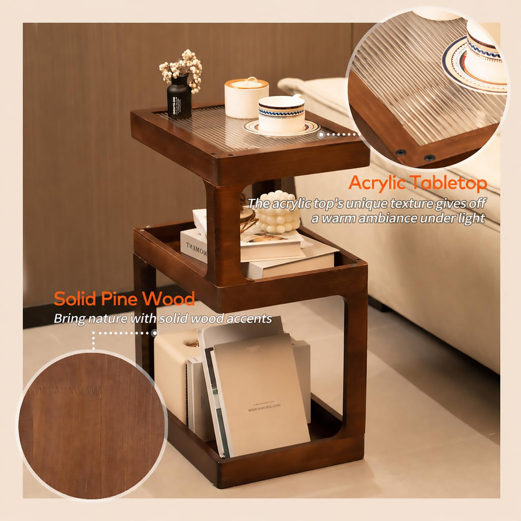 Solid Wood 3 Tier Brown Side Table I853