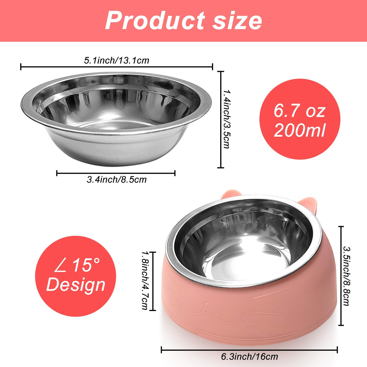 7 Pcs Stainless Steel Raised Cat Food Bowl D5911