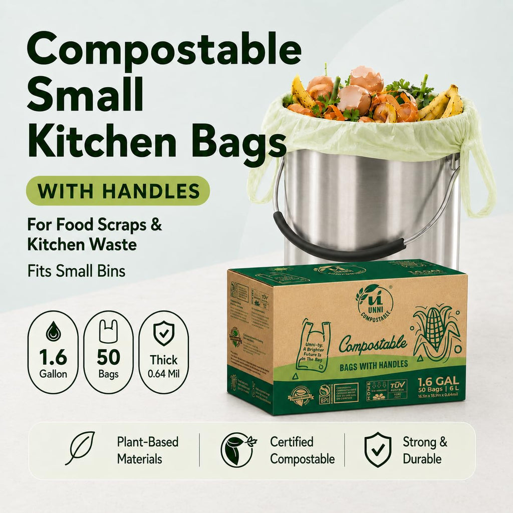 1.6 Gallon Compostable Bags with Easy-Tie Handles, 50 Count Z3018