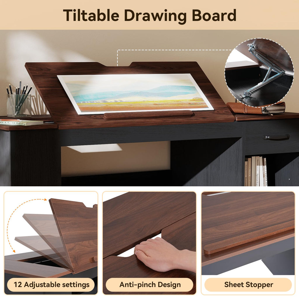 55.1" Black Drafting Table X540152
