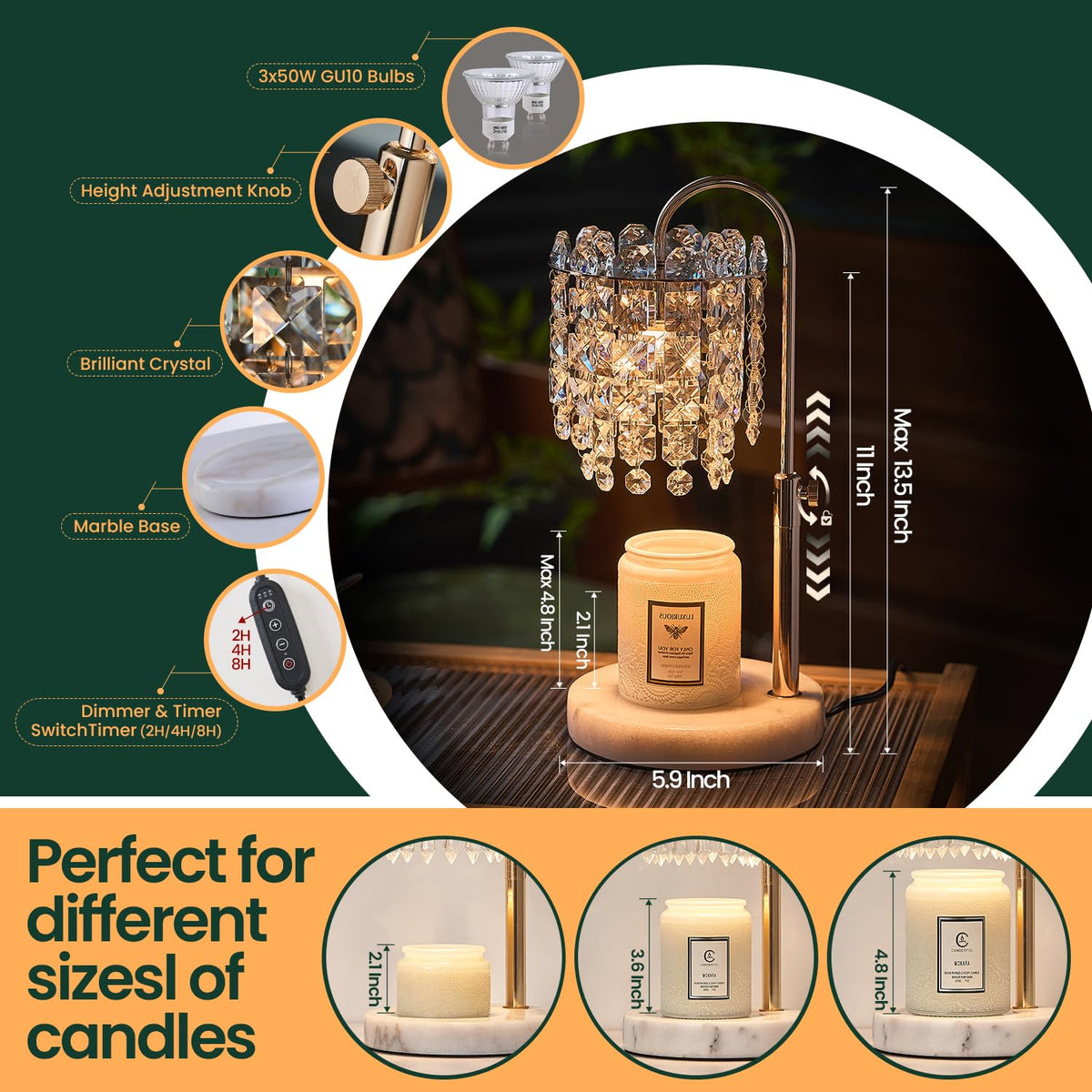 Candle Warmer Lamp with Timer Dimmer Adjustable Height Y793