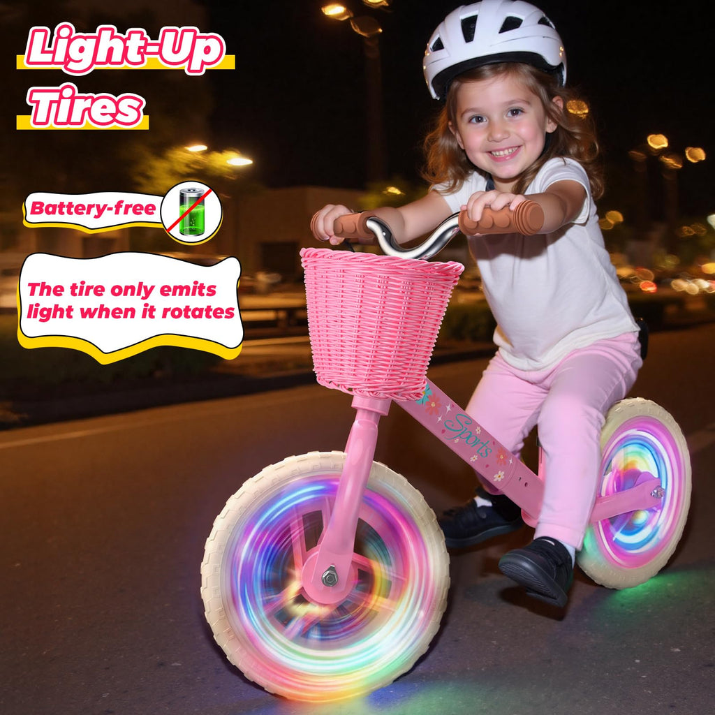 Toddler Balance Bike with Fender, Adjustable Seat/Handlebar, Flat-Free LED Tires B752935