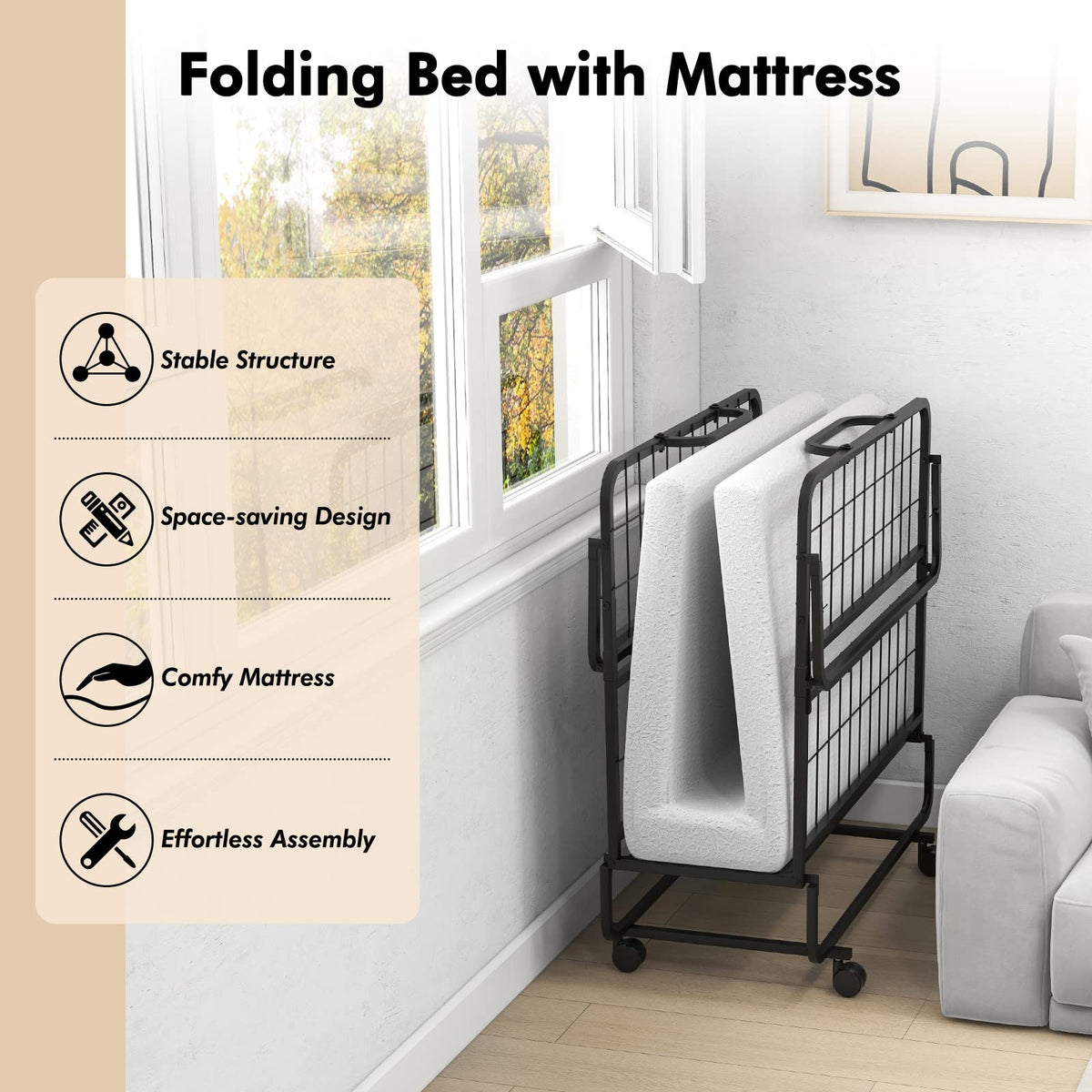 Folding Twin Size Portable Bed with 4” Memory Foam Mattress S990450