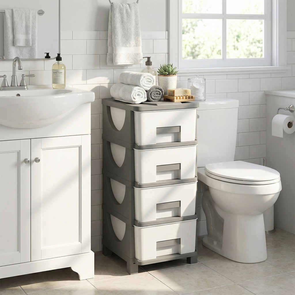 White Grey 4 Drawer Plastic Storage Tower U6084