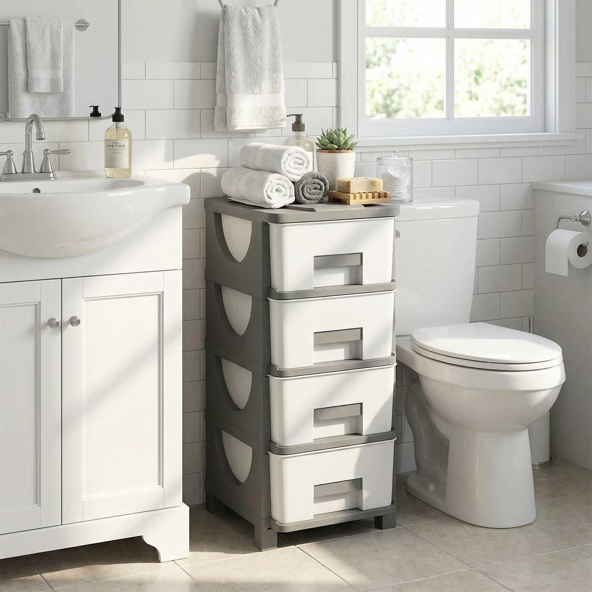 White Grey 4 Drawer Plastic Storage Tower U6084
