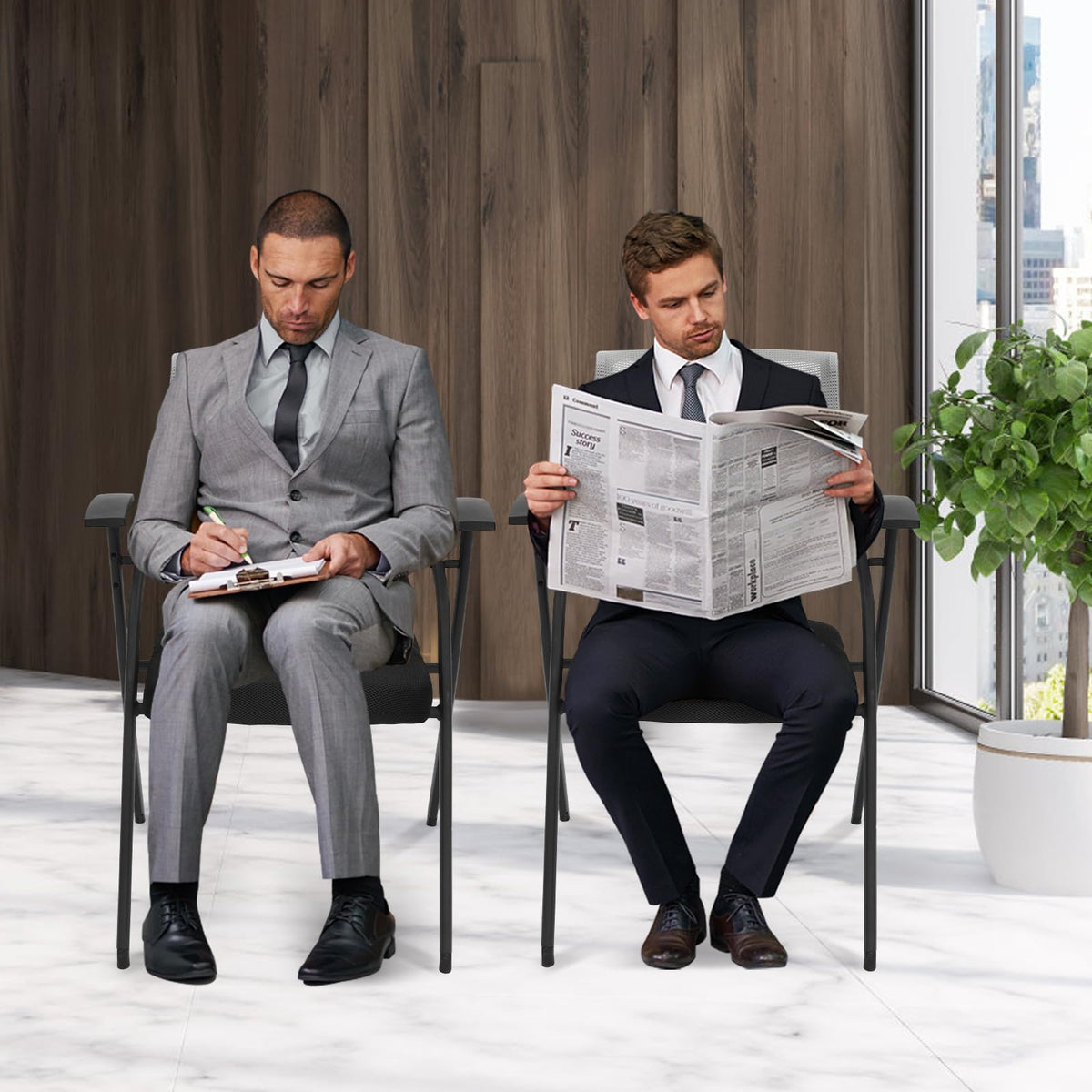 Grey Mesh Back Stacking Arm Chairs T3967