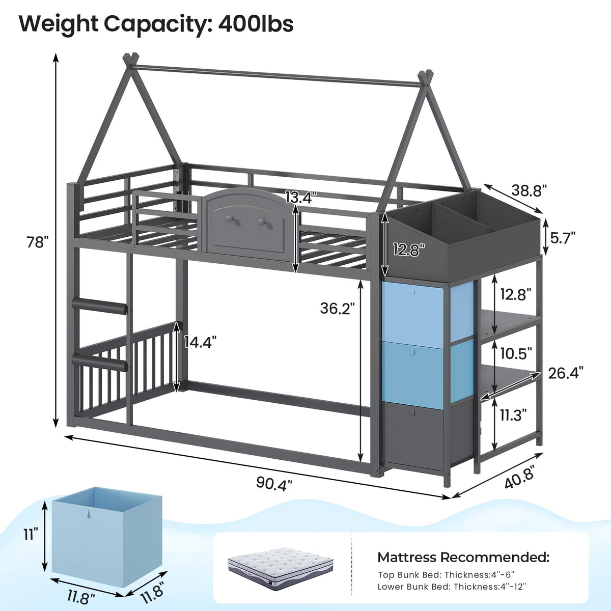 Twin Over Twin Bunk Bed with 3 Storage Drawers and Stairs H952770