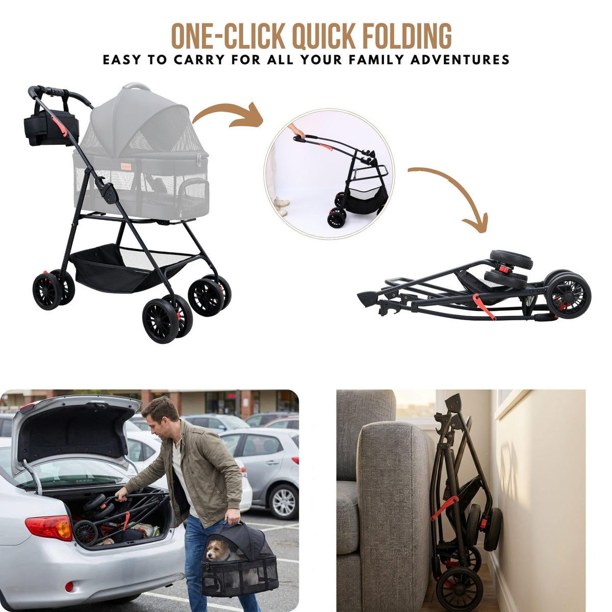 3 in 1 Pet Stroller with Detachable Carrier A77015