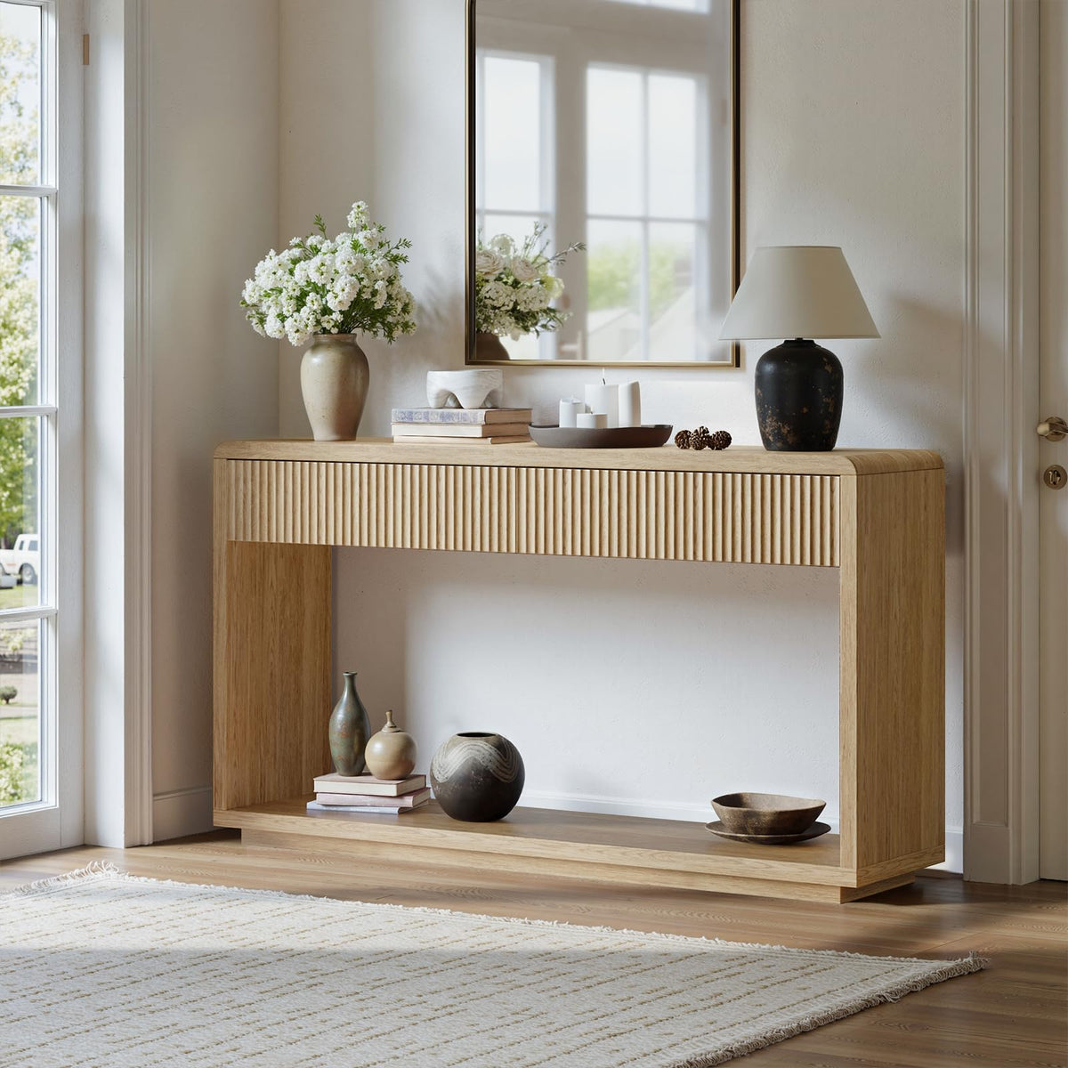 59'' Oak Console Table with Drawers W909004