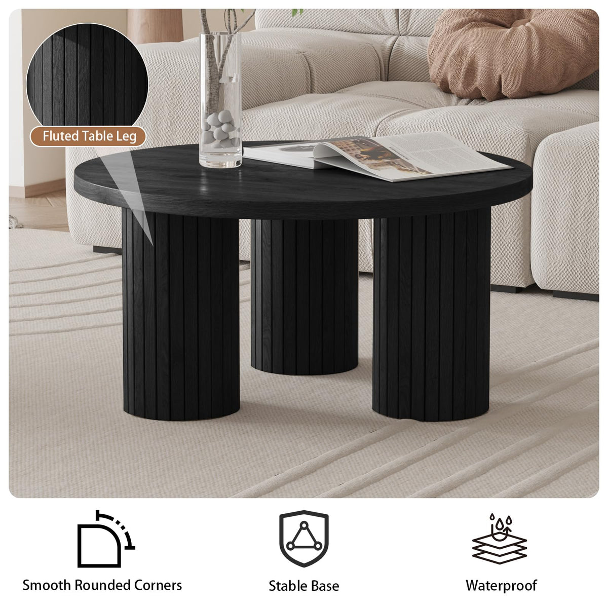 Round Wood Coffee Table with Fluted Legs N5505