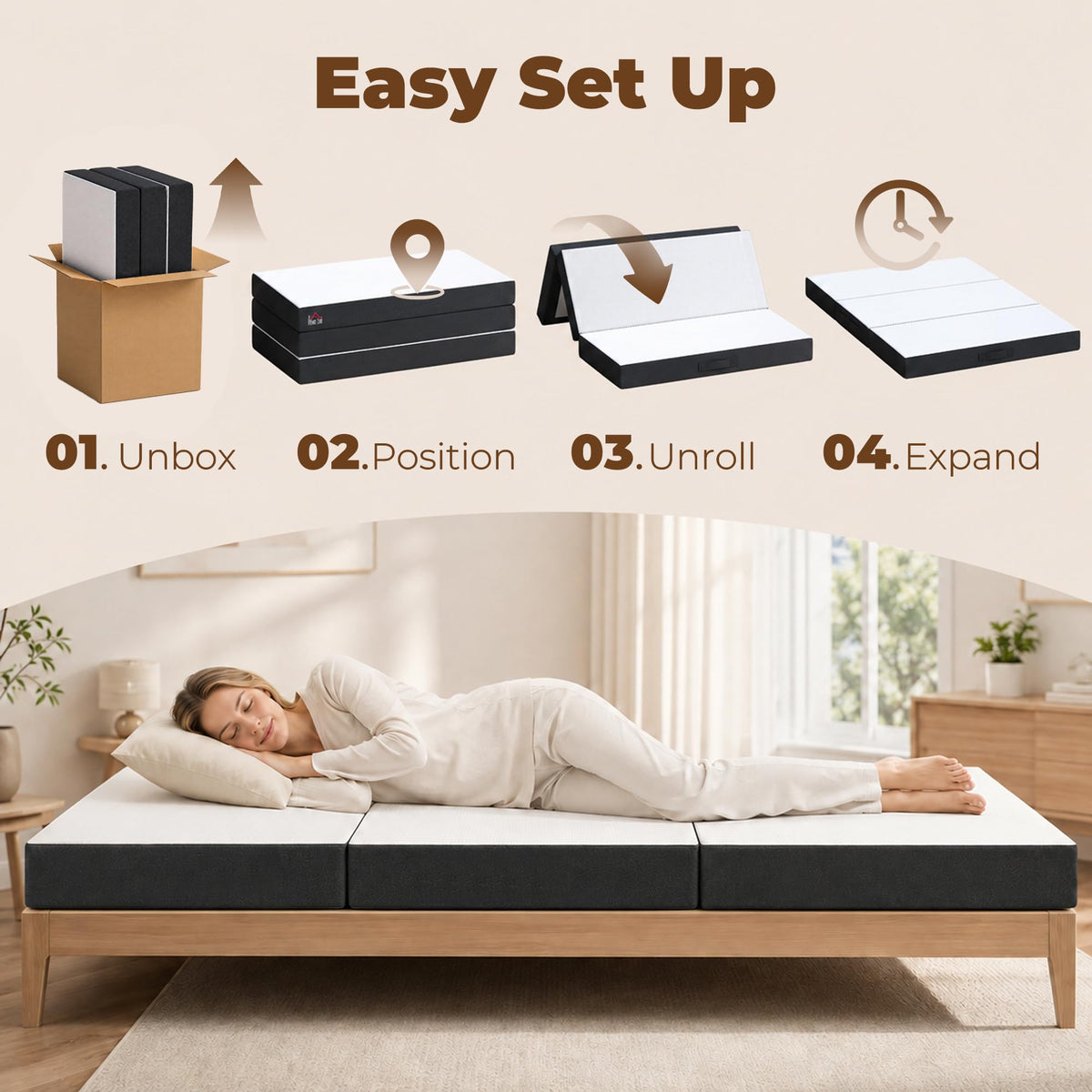 6 Inch Memory Foam Queen Trifold Mattress D4971