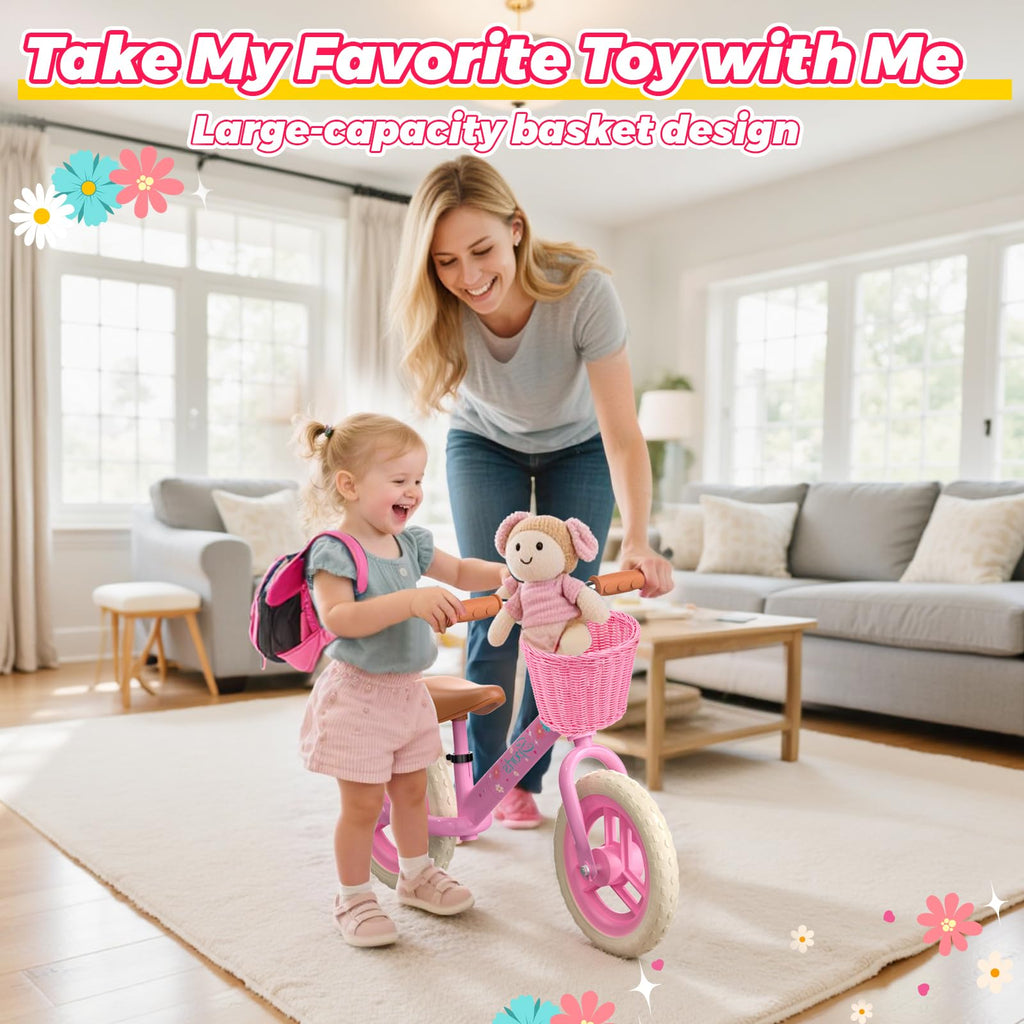 Toddler Balance Bike with Fender, Adjustable Seat/Handlebar, Flat-Free LED Tires B752935
