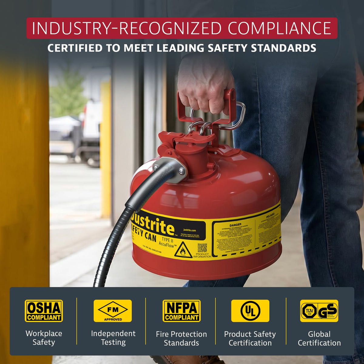 Red Galvanized Steel Gasoline Safety Can Q641