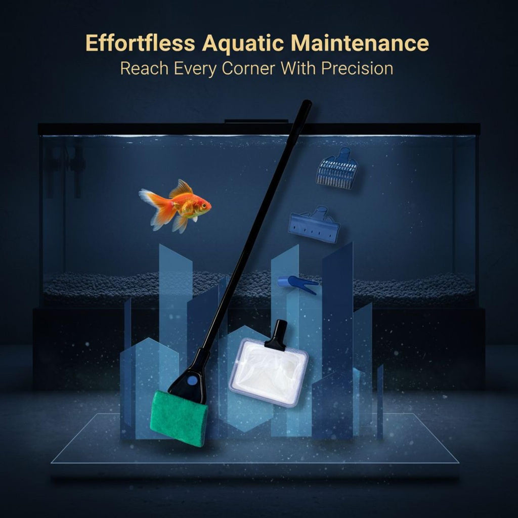 5-in-1 Aquarium Cleaning Kit with Algae Scraper Gravel Rake Fish Net Plant Clamp Brush P351278