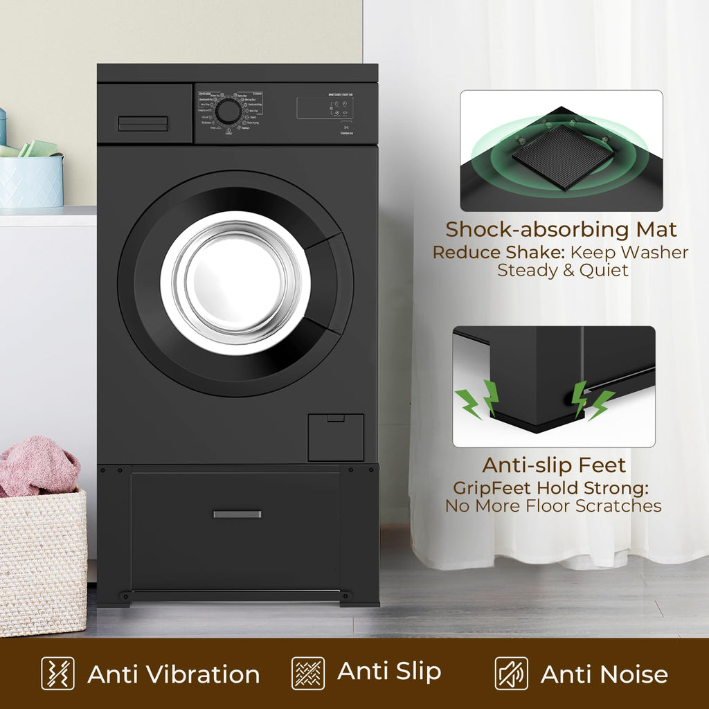 Black Washer and Dryer Pedestal with Drawer V524221