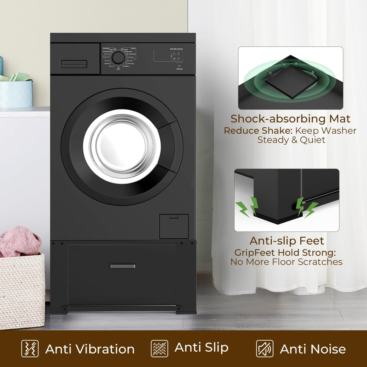 Black Washer and Dryer Pedestal with Drawer V524221