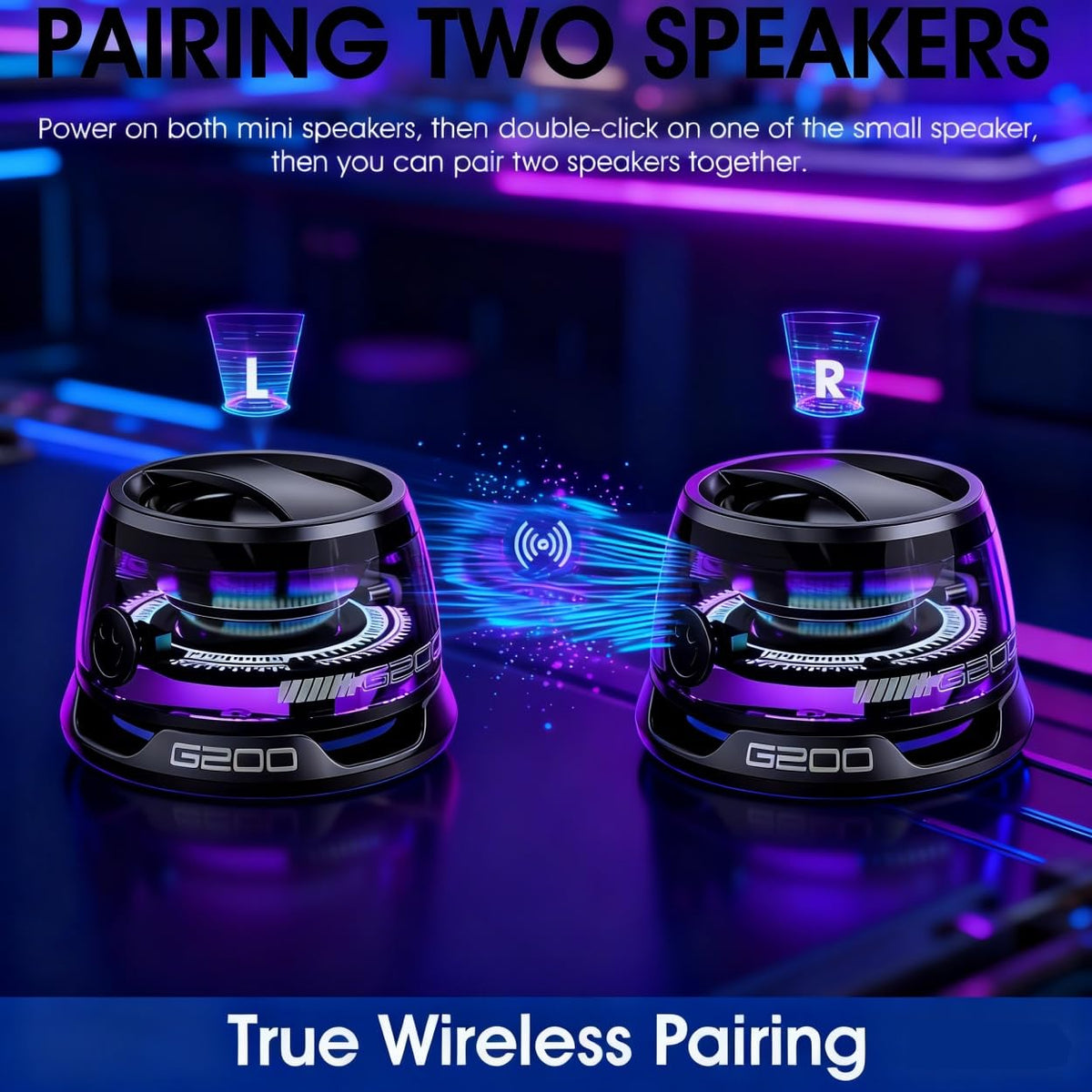 Magnetic Mini Bluetooth Speaker, Wireless Portable Speaker 2-Pack Black W924