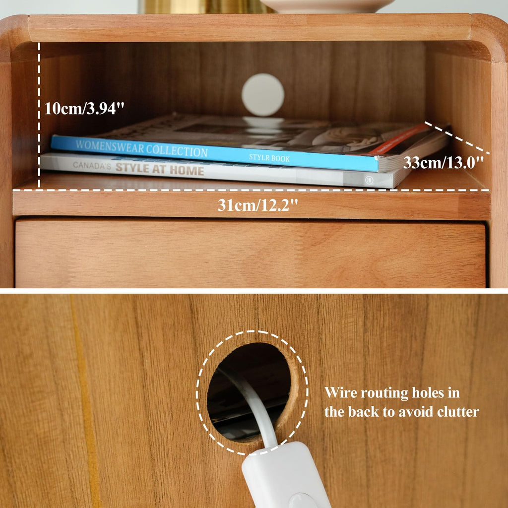 Solid Wood 2 Drawer Narrow Nightstand D585