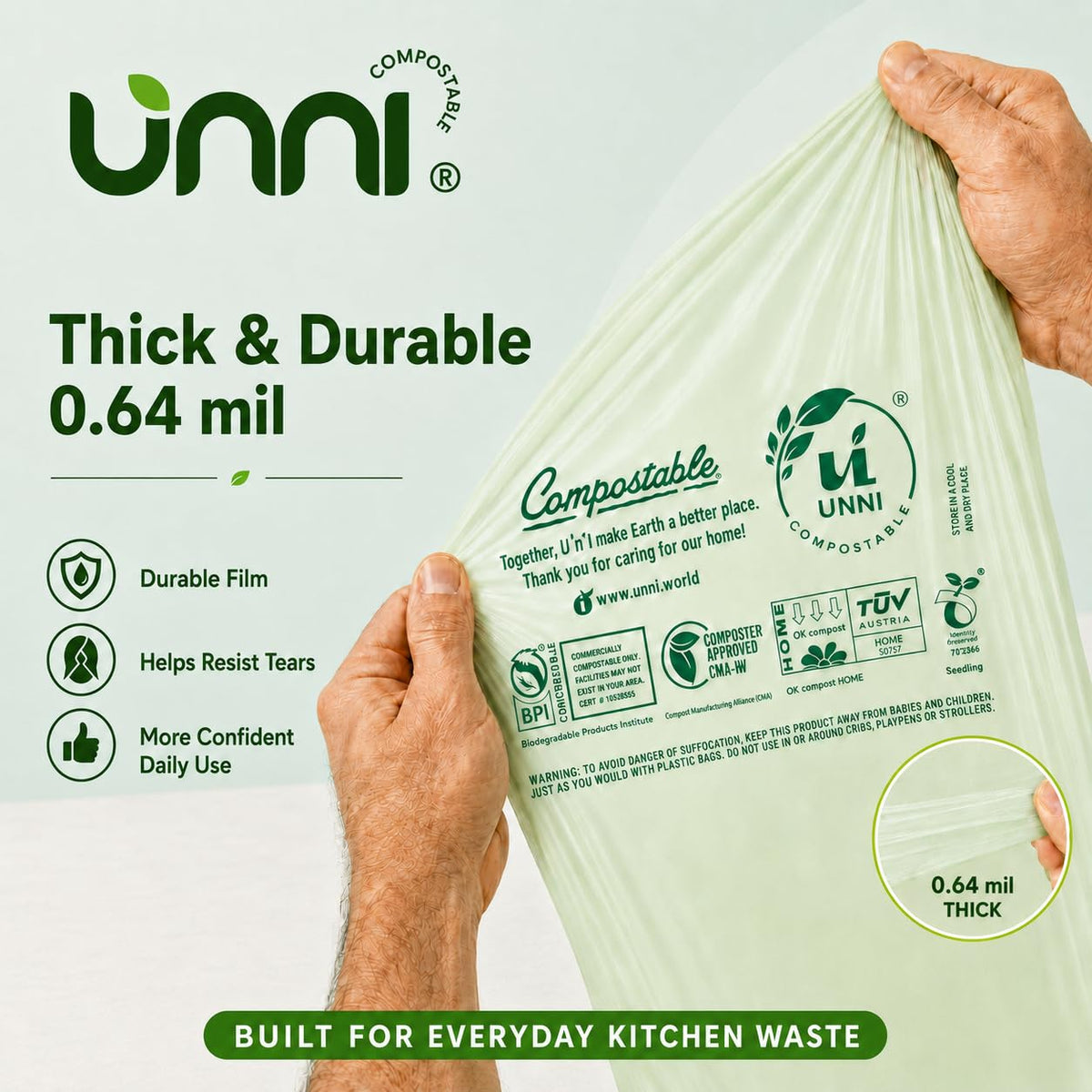 1.6 Gallon Compostable Bags with Easy-Tie Handles, 50 Count Z3018