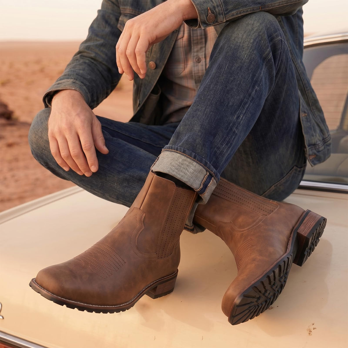 Cowboy Boots for Men Embroidery Square Toe O966046