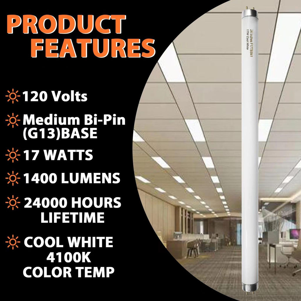 8 Pack 24 inch 17 Watts T8 Fluorescent Tube Light 4100K Cool White Y61563