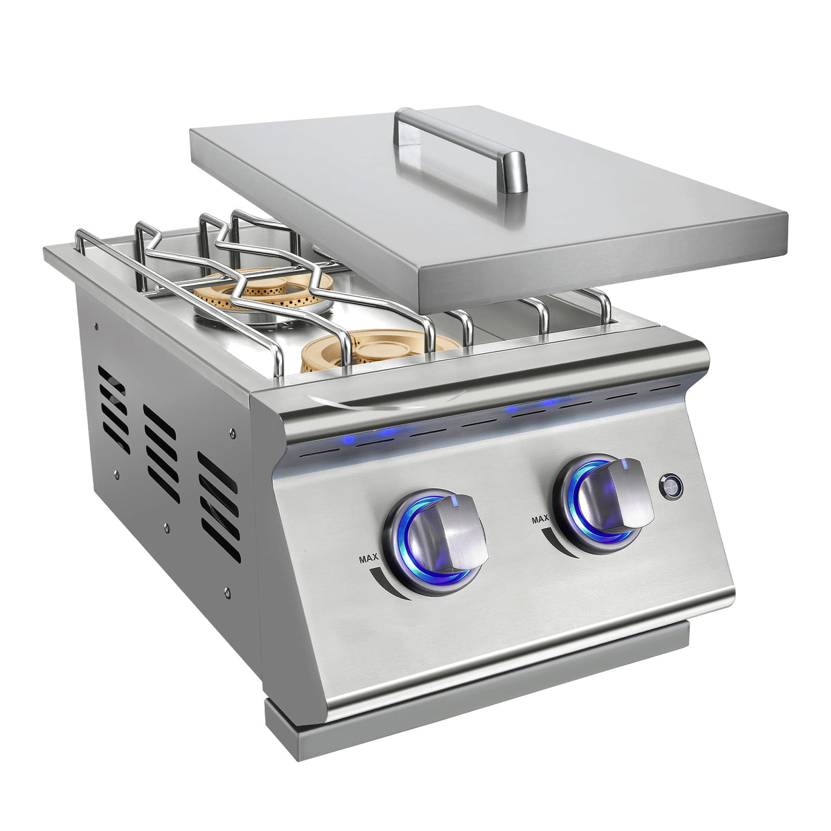 Double Grilling Side Burners, 2 * 17,000BTU, Convertible to Liquid Propane, 304 Stainless Steel K416
