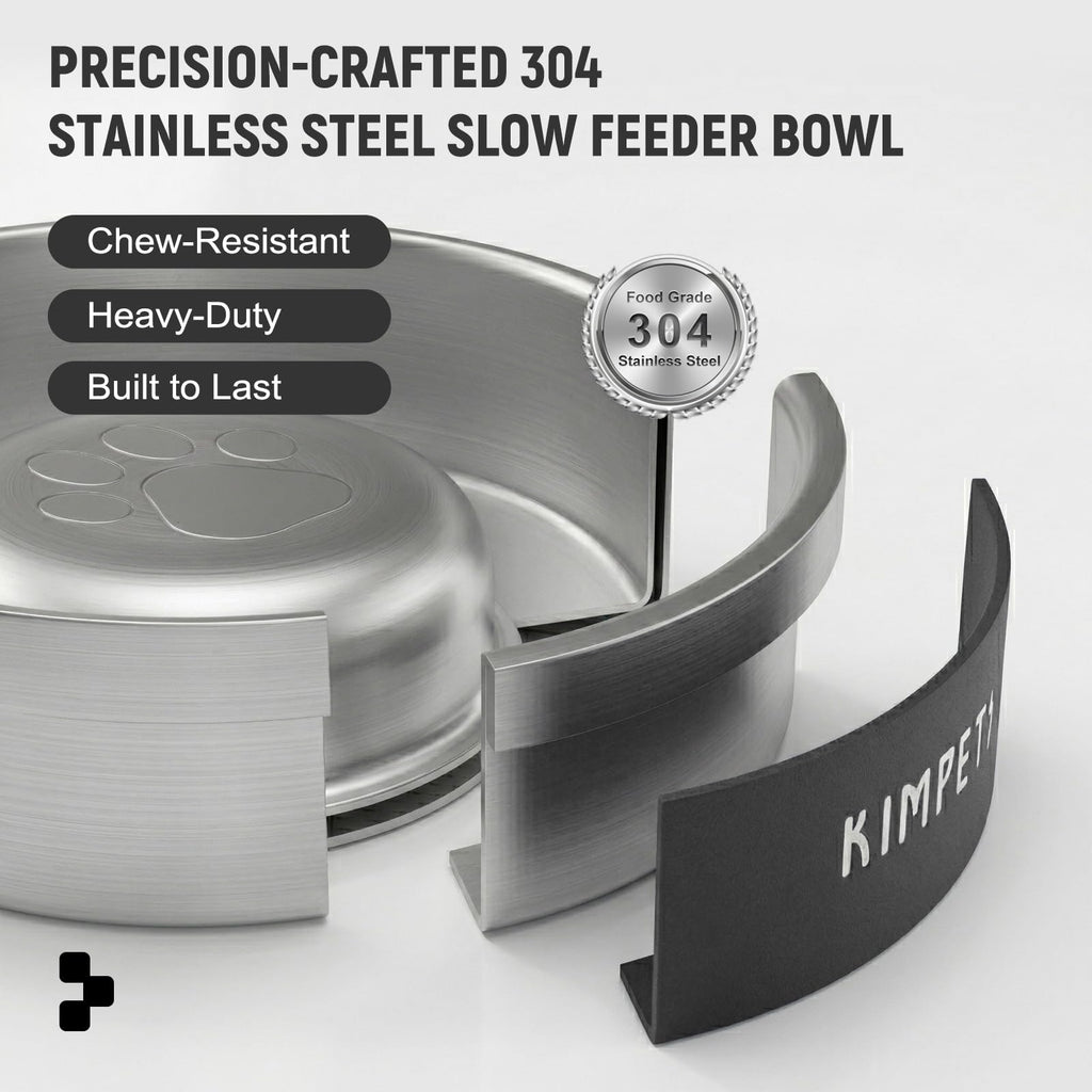 Black 2 Cups Stainless Steel Non-Slip Dog Slow Feeder Bowl K5410