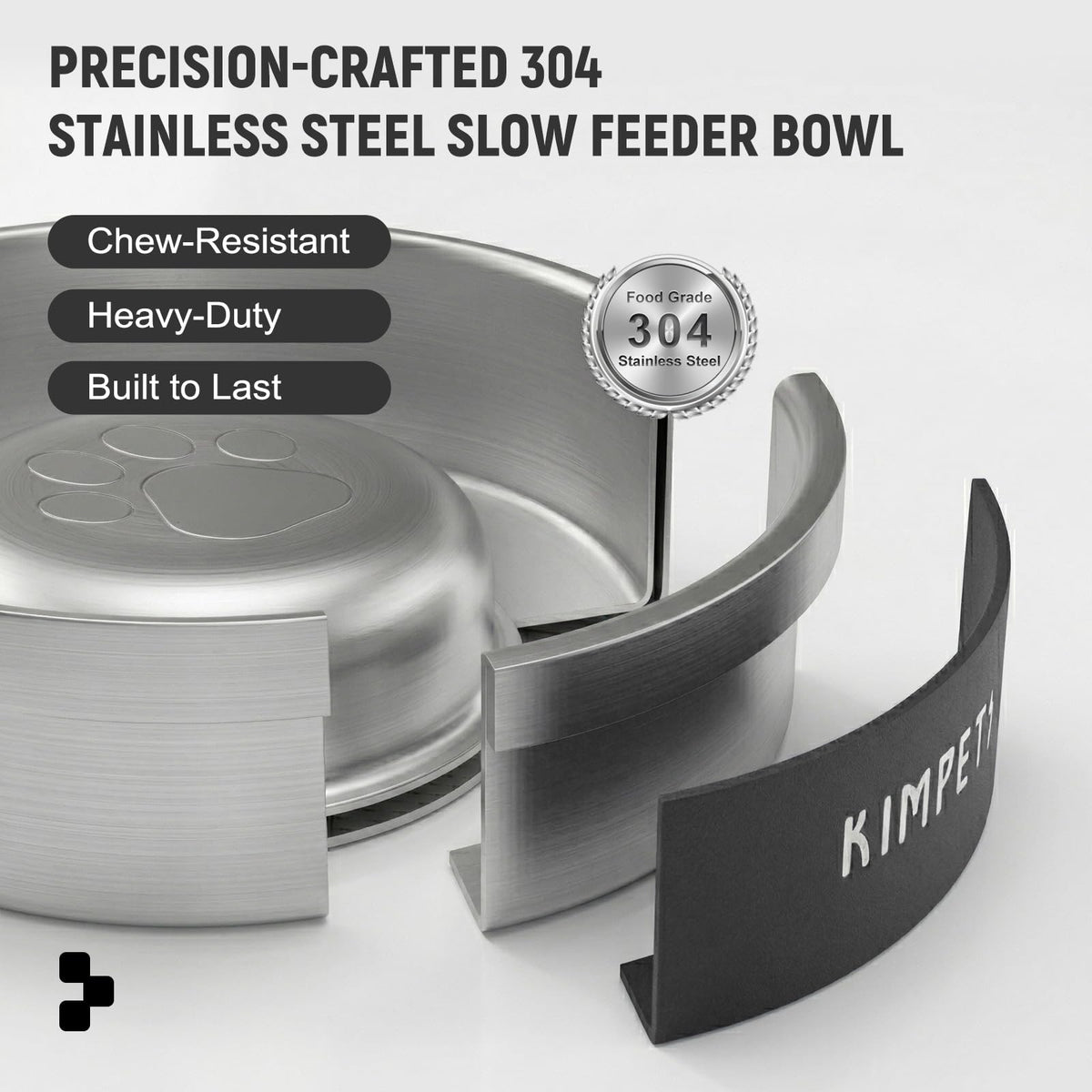 Black 2 Cups Stainless Steel Non-Slip Dog Slow Feeder Bowl K5410
