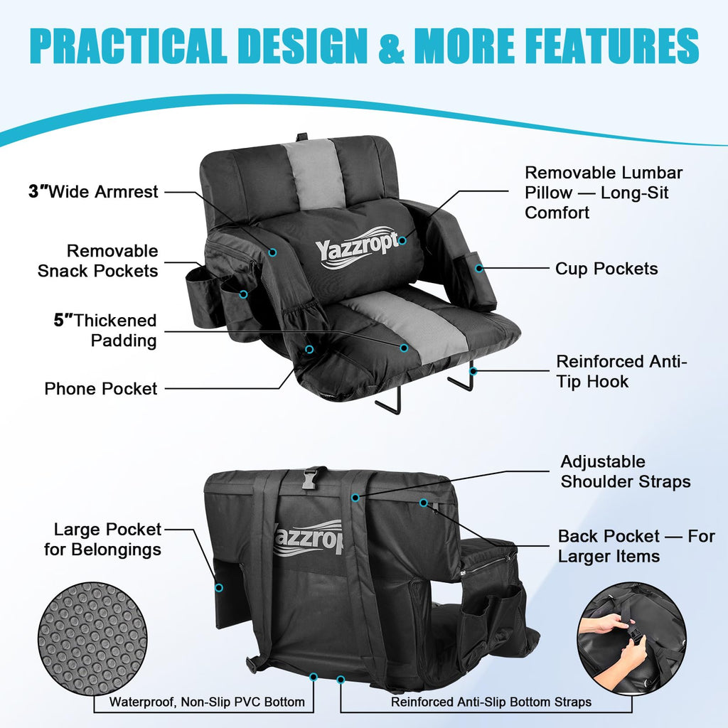 Wide Padded Stadium Seat with Back Support and Cup Holder O9932