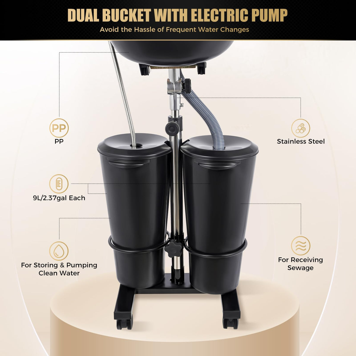 Portable Shampoo Bowl Hair Washing Sink with Electric Pump and 2 Water Tanks O3980