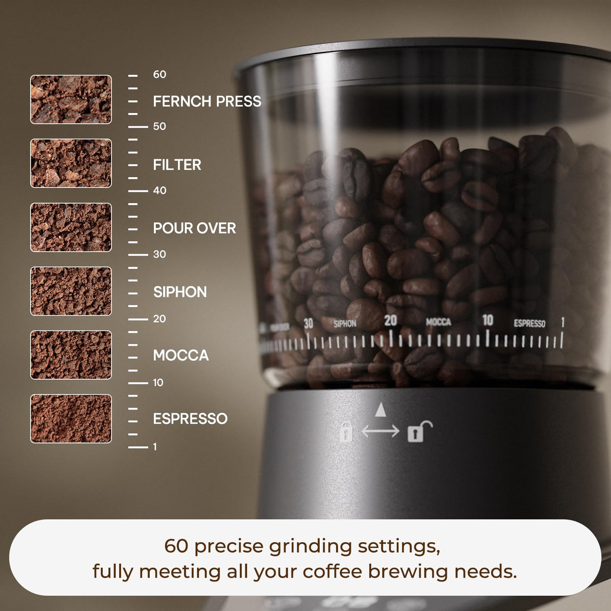 Conical Burr Coffee Grinder, 60 Settings, Black U7177