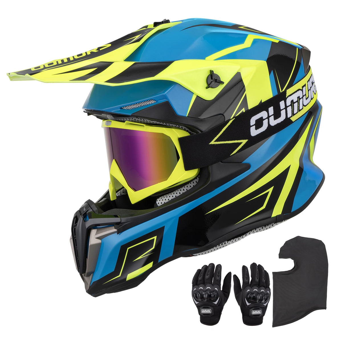 Adult ATV Dirt Bike Helmet with Goggles Gloves & Mask Adjustable Sun Visor L8208