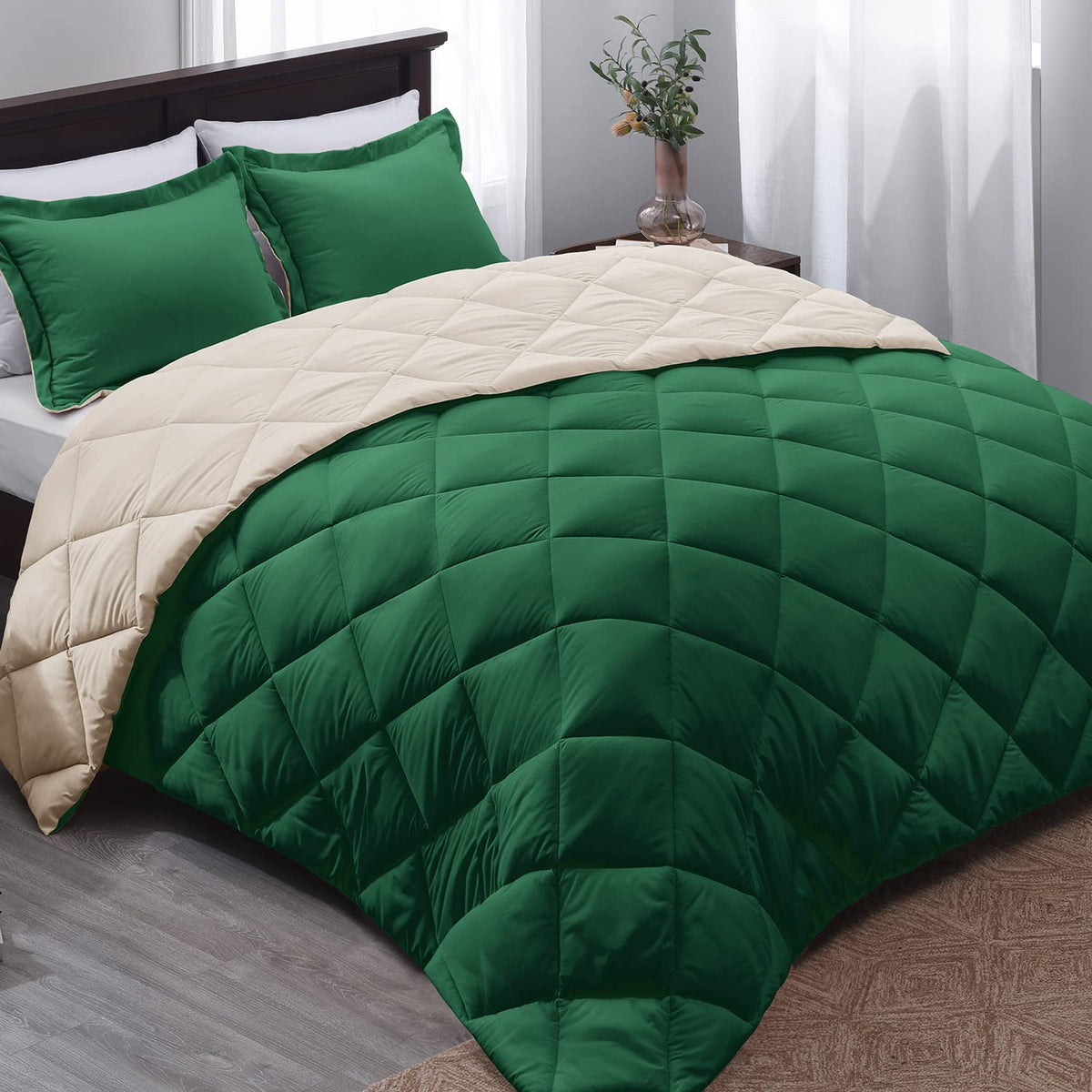 Forest Green King Size Reversible Down Alternative Comforter Set P13460