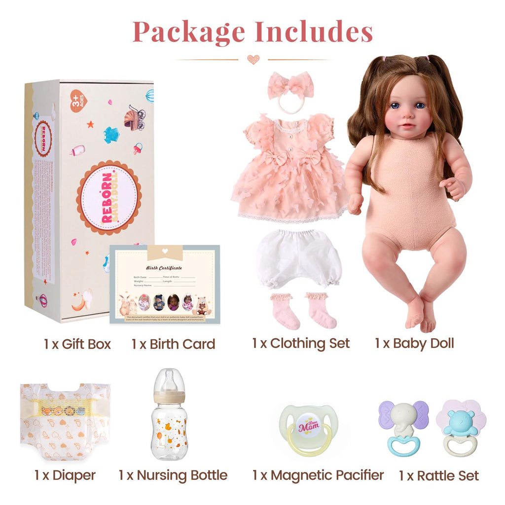 20 Inch Reborn Baby Dolls with Brown Hair A296