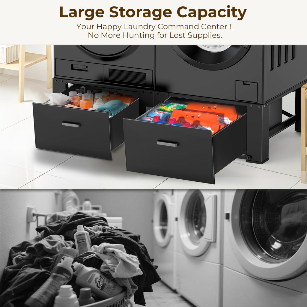 Black Washer and Dryer Pedestal with Drawer V524221