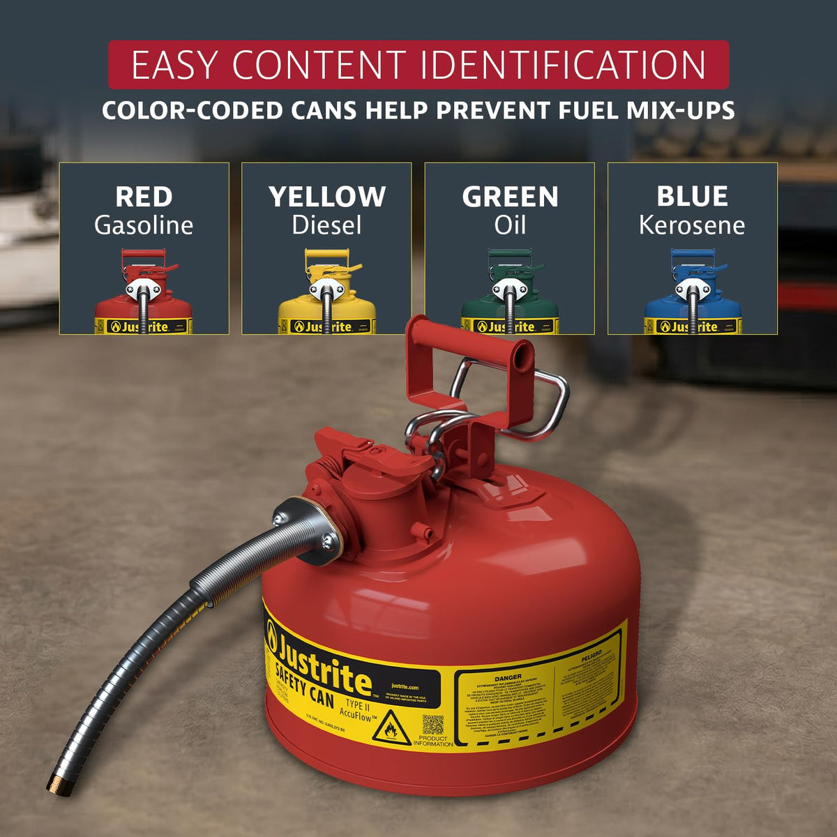 Red Galvanized Steel Gasoline Safety Can Q641