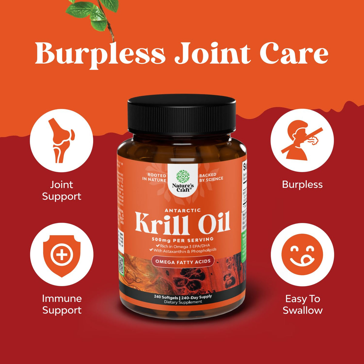Krill Oil Softgels Omega 3 Supplement 240 Count D446841
