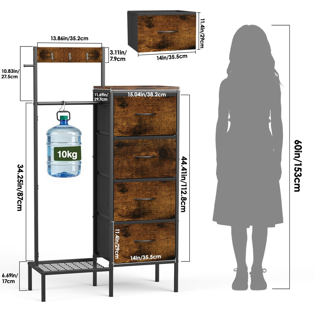 Brown Wood Dresser with Hanging Rack and Storage Drawers U683433