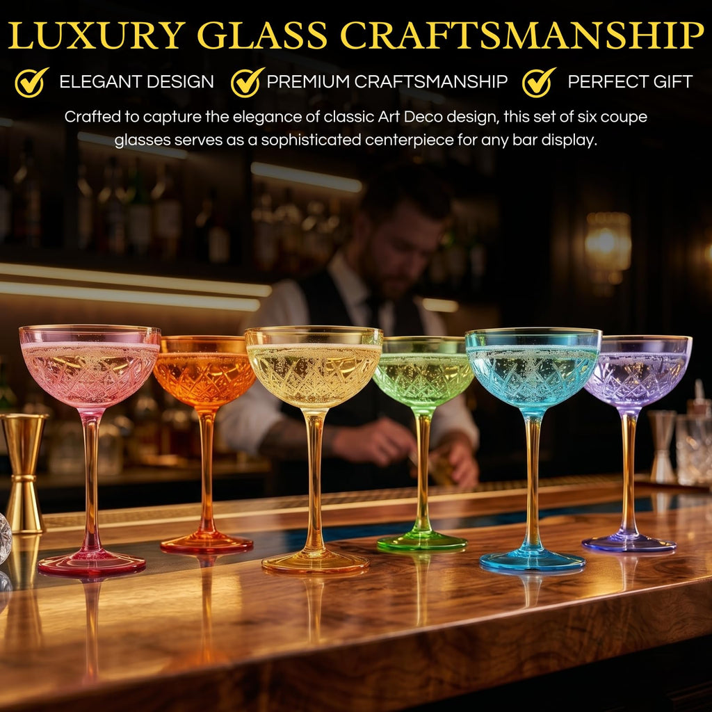 Set of 6 7 oz Vintage Art Deco Coupe Cocktail Glassware P495